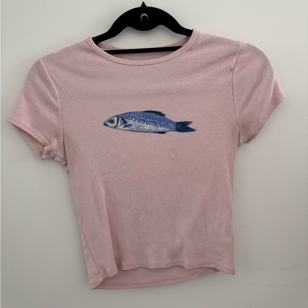 Urban Outfitters BDG Pink Baby Tee with Blue Fish Graphic